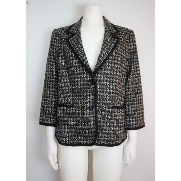 LAUNDRY BY SHELLI SEGAL - WOMEN'S BLACK WOVEN 3/4 SLEEVE BLAZER JACKET - SIZE 12 - Picture 1 of 7
